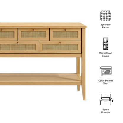 Soma 62 Inch Rattan Console Table by Modway, natural wood frame with cane panels on Tampa Home & Garden Store