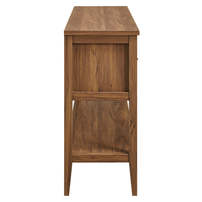 Soma 62 Inch Rattan Console Table by Modway, wood finish with open shelf and right brass knob on Tampa Home & Garden Store