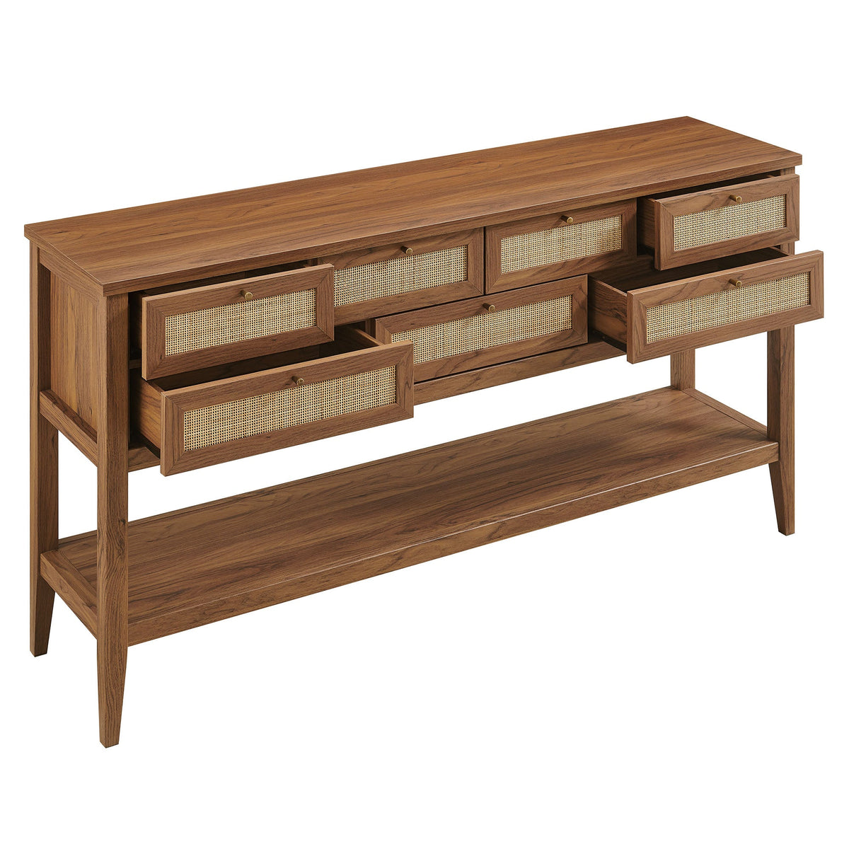 Soma 62 Inch Rattan Console Table by Modway with wood frame and cane-front drawers on Tampa Home & Garden Store