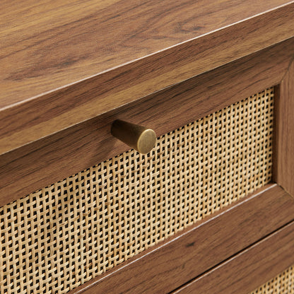 Soma 62 Inch Rattan Console Table with warm wood finish and woven cane front on Tampa Home & Garden Store