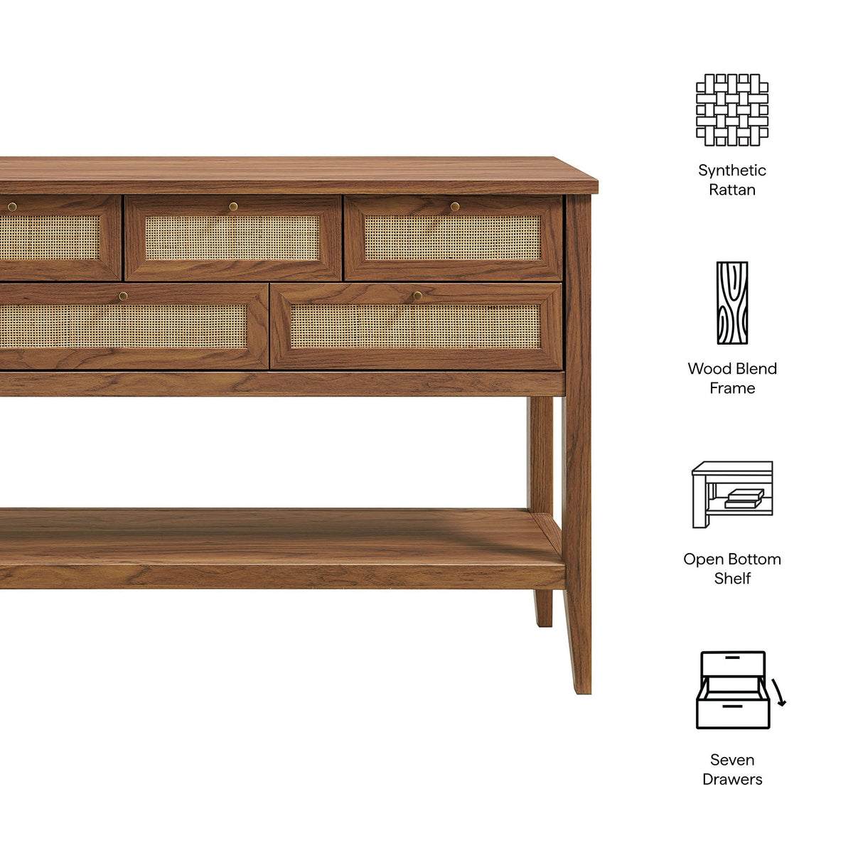 Soma 62 Inch Rattan Console Table by Modway, wood blend frame with caned rattan panels on Tampa Home & Garden Store