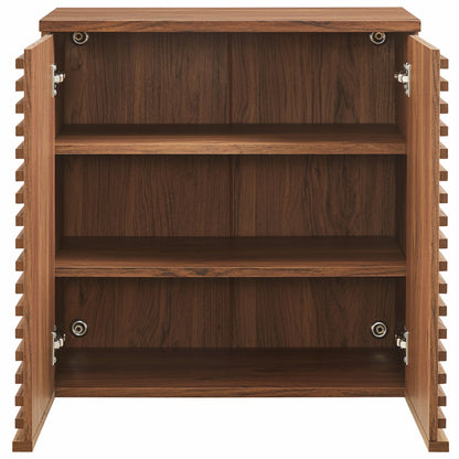 Wall-mounted bathroom cabinet in dark walnut wood with slatted side panels on Tampa Home & Garden Store