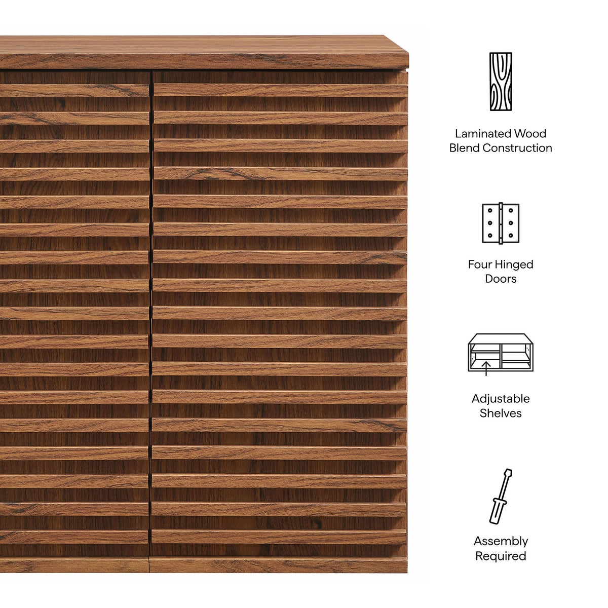 Render wall-mounted bathroom cabinet by Modway in warm walnut wood with horizontal slatted doors on Tampa Home & Garden Store
