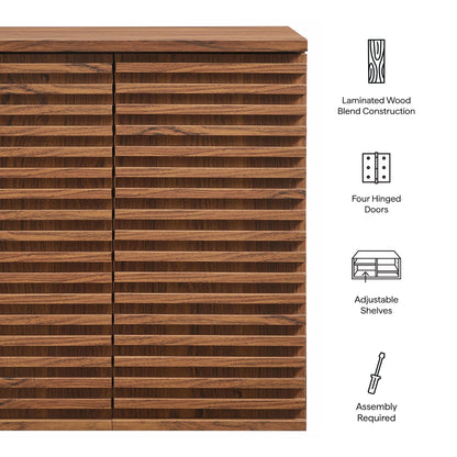 Render wall-mounted bathroom cabinet by Modway in warm walnut wood with horizontal slatted doors on Tampa Home & Garden Store