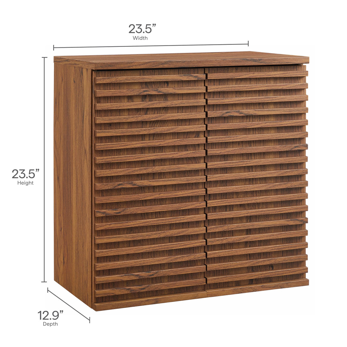 Render wall mounted bathroom cabinet with slatted wood doors in warm finish 23.5W x23.5H x12.9D on Tampa Home & Garden Store