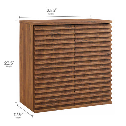Render wall mounted bathroom cabinet with slatted wood doors in warm finish 23.5W x23.5H x12.9D on Tampa Home & Garden Store