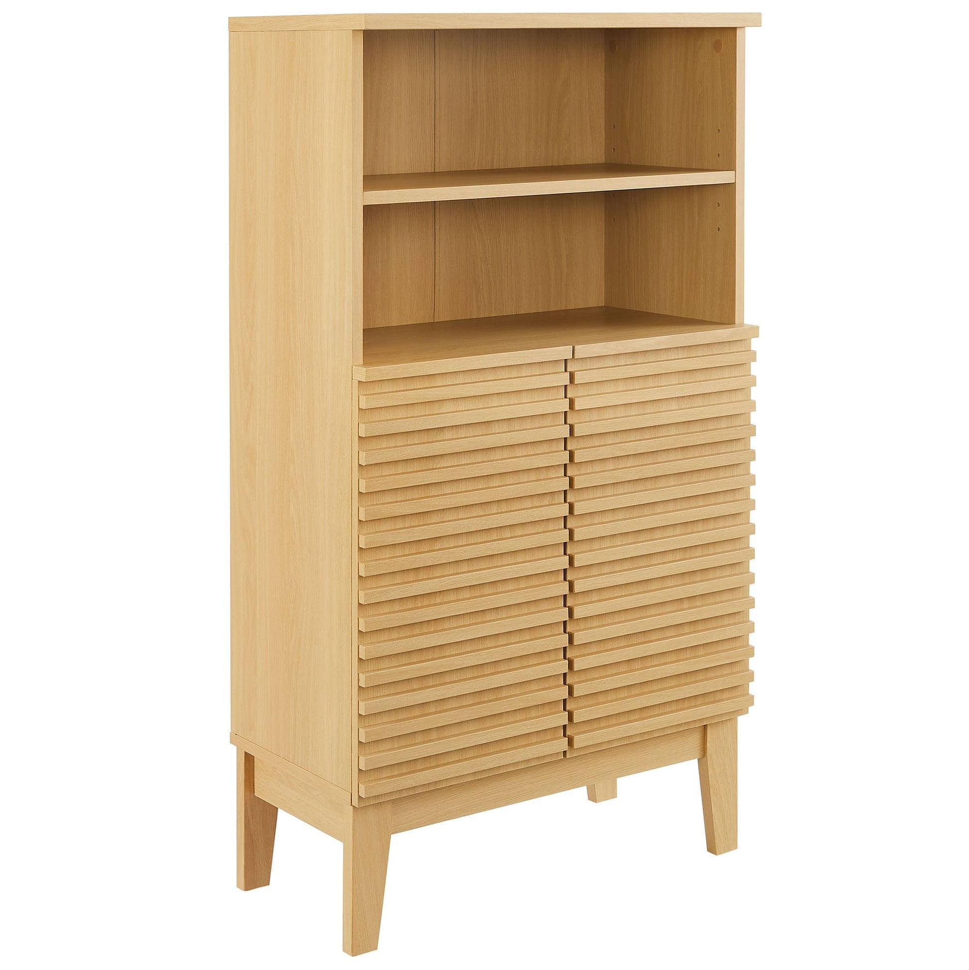 Render Freestanding Bathroom Storage Cabinet by Modway in natural wood with slatted lower doors on Tampa Home & Garden Store