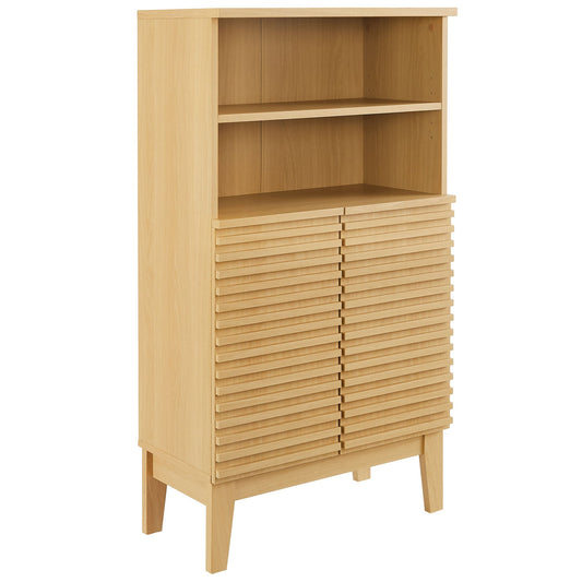 Render Freestanding Bathroom Storage Cabinet by Modway in natural wood with slatted lower doors on Tampa Home & Garden Store