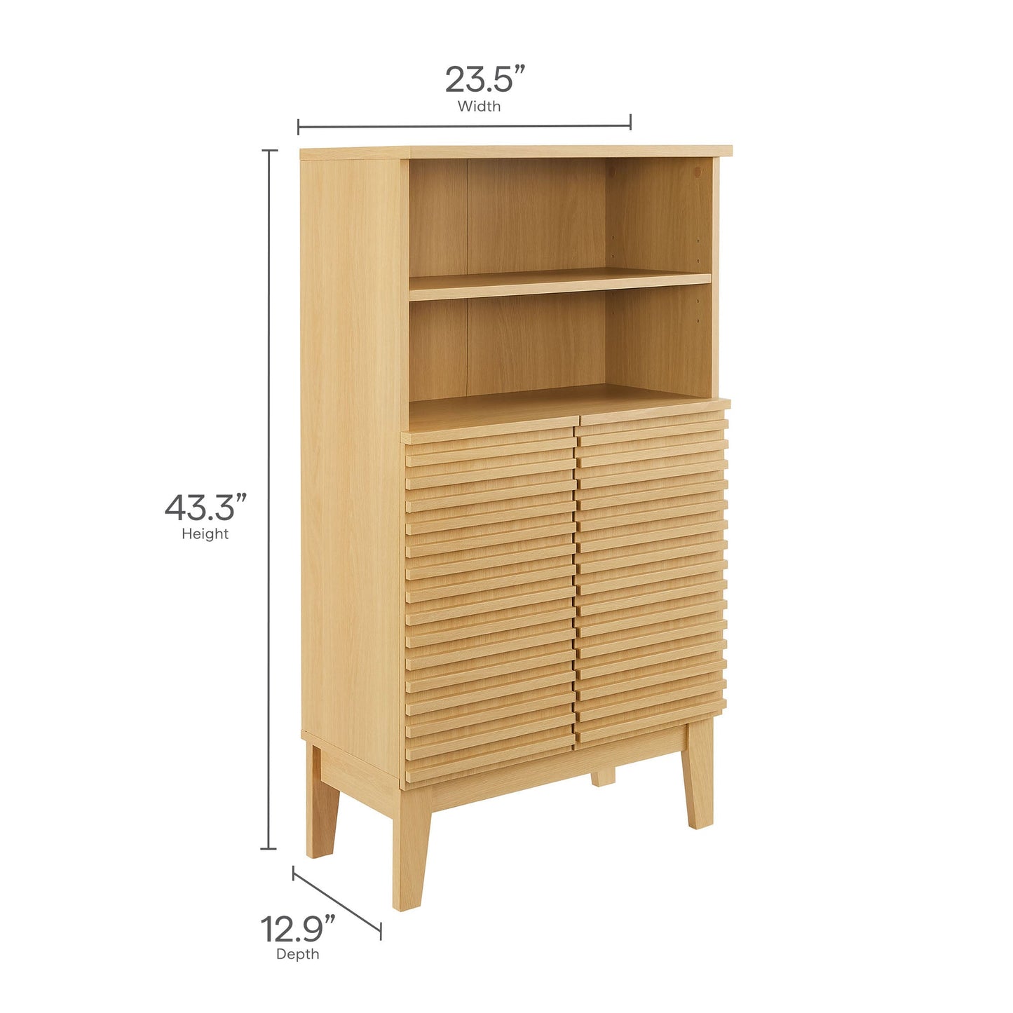 Freestanding bathroom cabinet in natural wood with open shelf and slatted lower doors by Modway on Tampa Home & Garden Store
