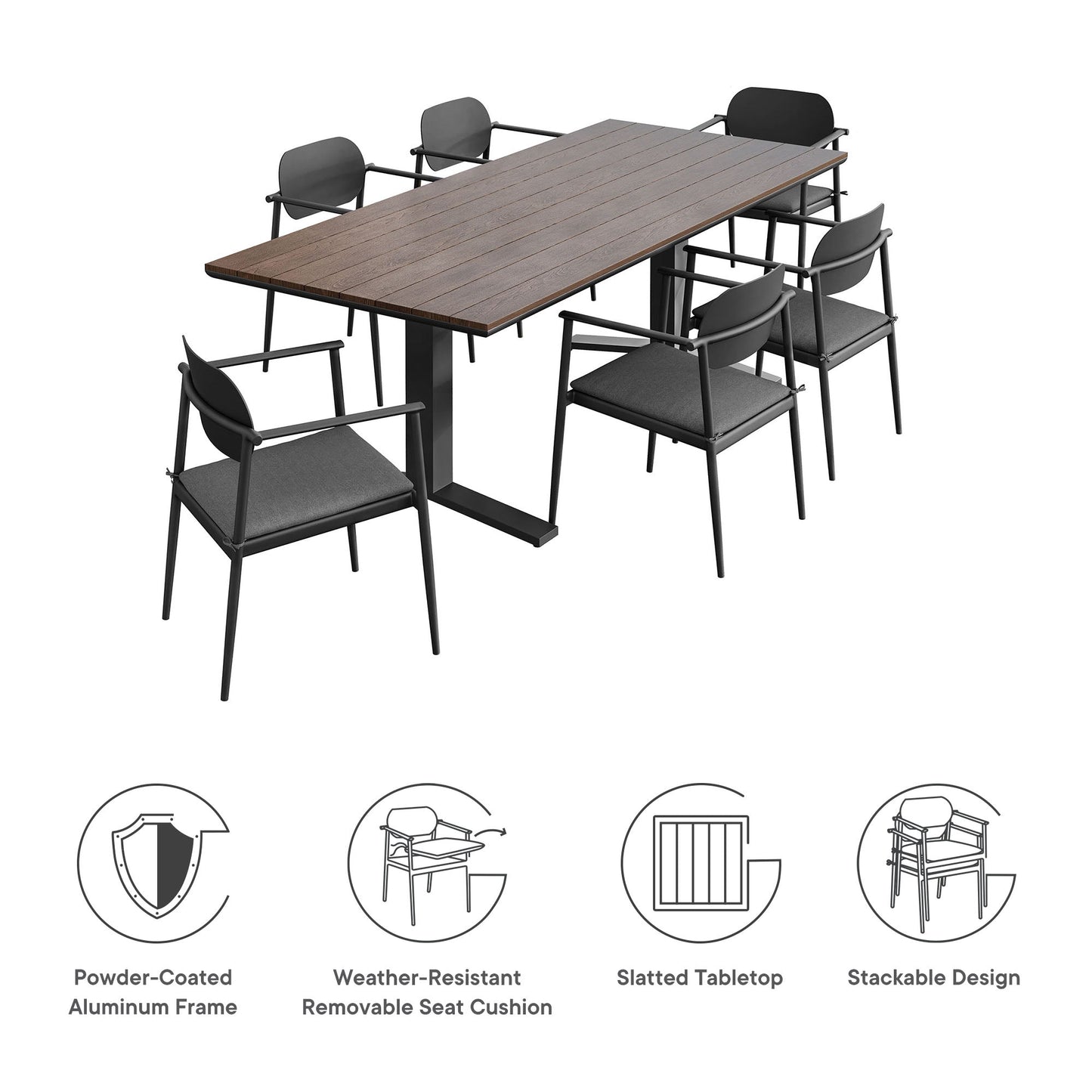 Modway Aeris 7 Piece Outdoor Dining and Chairs