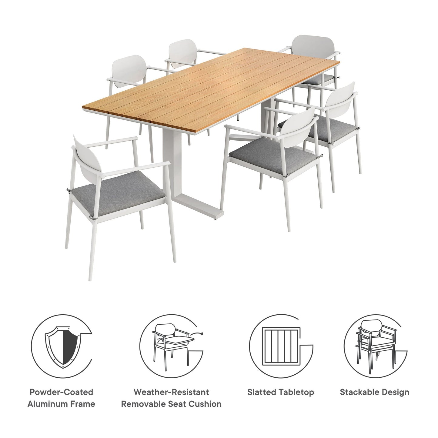 Modway Aeris 7 Piece Outdoor Dining and Chairs