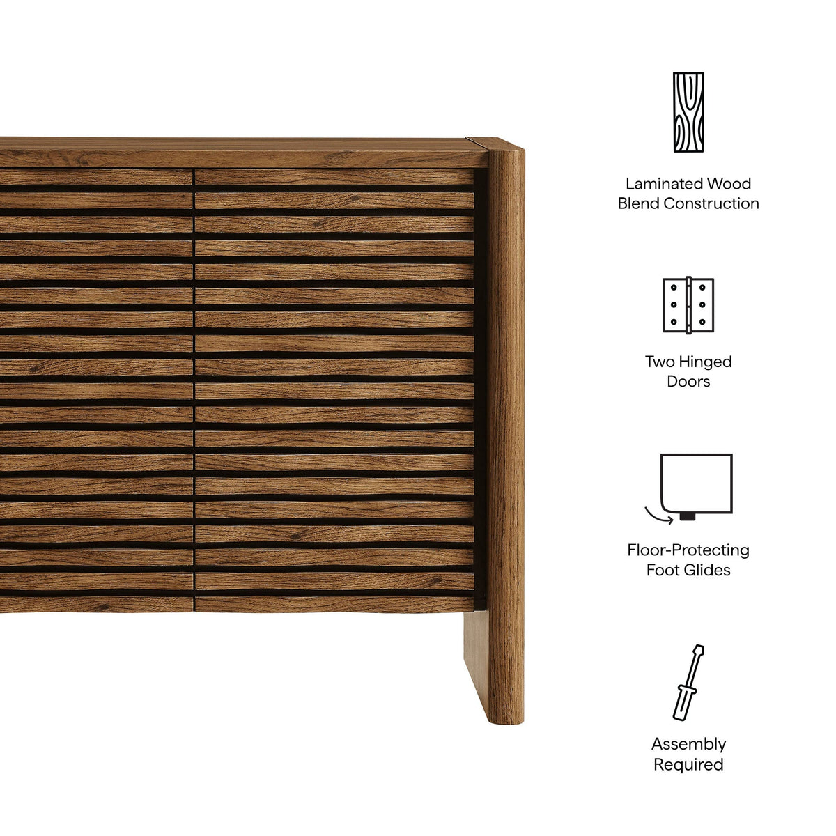 Emric Wave Accent Cabinet by Modway, laminated wood blend, slatted walnut doors on Tampa Home & Garden Store