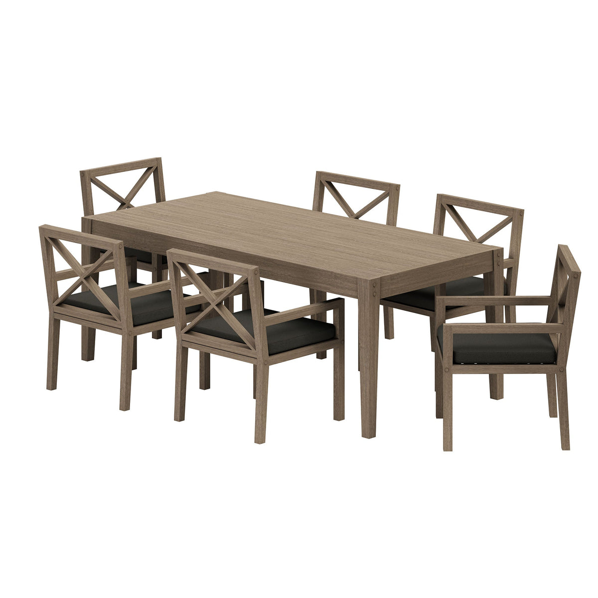 Northlake 7-Piece teak outdoor dining set with rectangular table and X-back chairs on Tampa Home & Garden Store