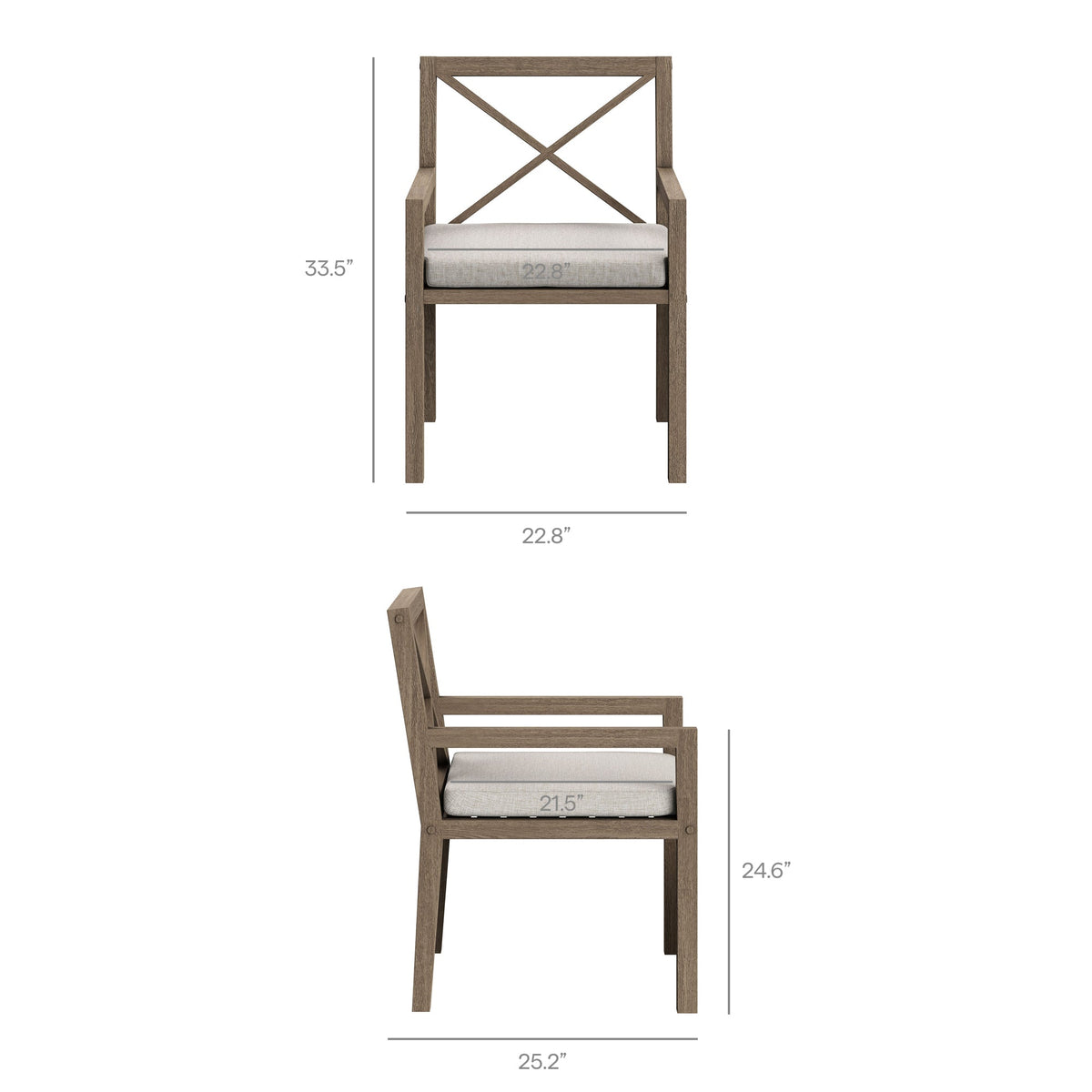 Northlake teak outdoor dining chair with beige cushion and cross-back X design on Tampa Home & Garden Store
