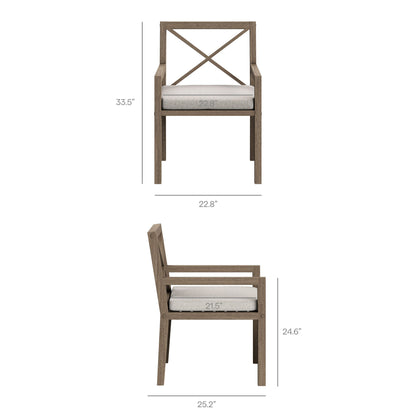 Northlake teak outdoor dining chair with beige cushion and cross-back X design on Tampa Home & Garden Store