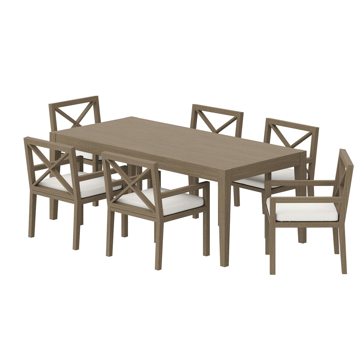 Northlake 7-piece outdoor teak dining set by Modway with natural finish and white cushions on Tampa Home & Garden Store