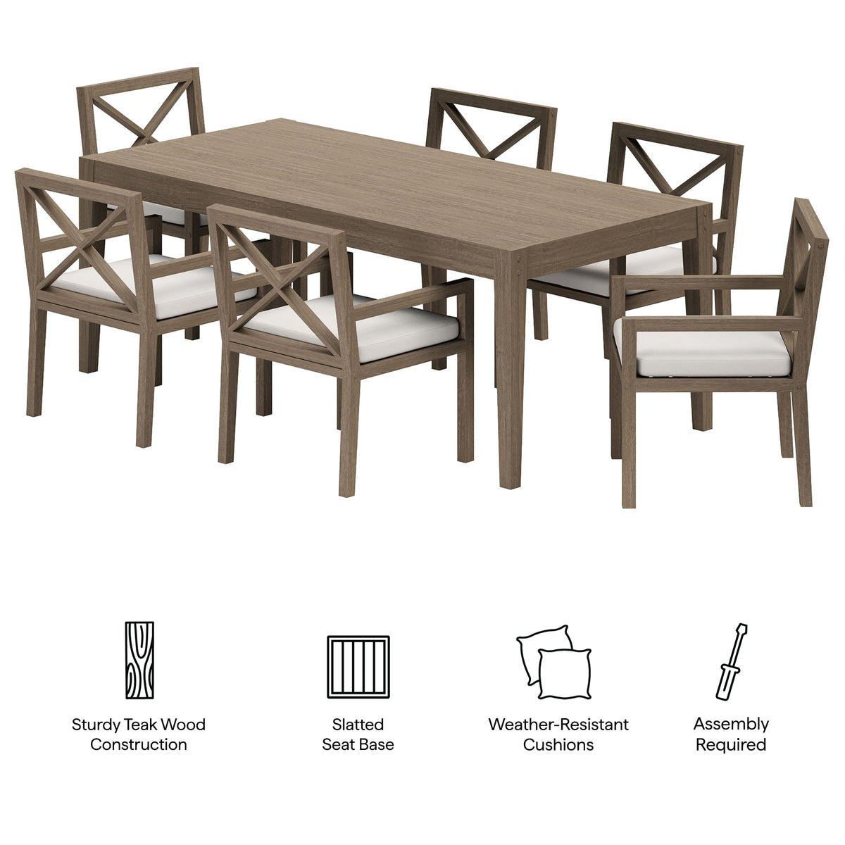 Northlake 7-Piece Outdoor Teak Wood Dining Set with white cushions by Modway on Tampa Home & Garden Store