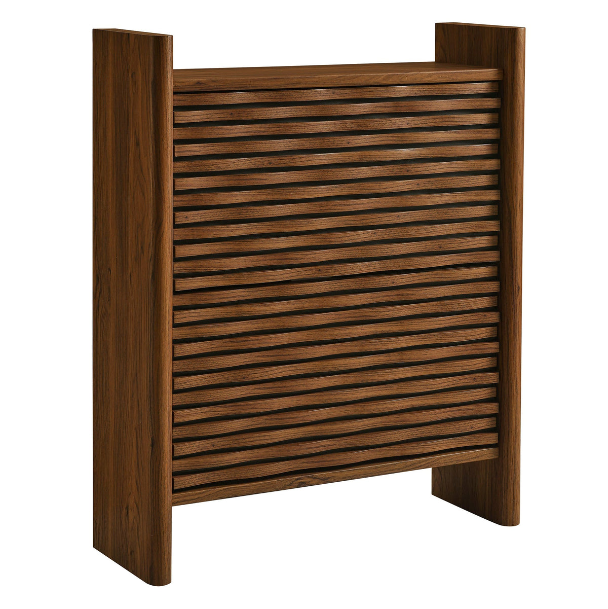 Emric Wave Shoe Cabinet by Modway, warm wood finish with horizontal slatted doors on Tampa Home & Garden Store