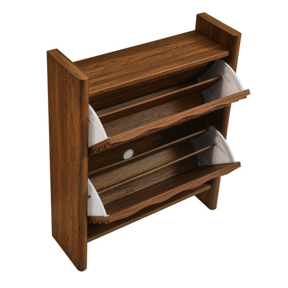 Emric Wave Shoe Cabinet by Modway, dark walnut finish with curved white side panels on Tampa Home & Garden Store