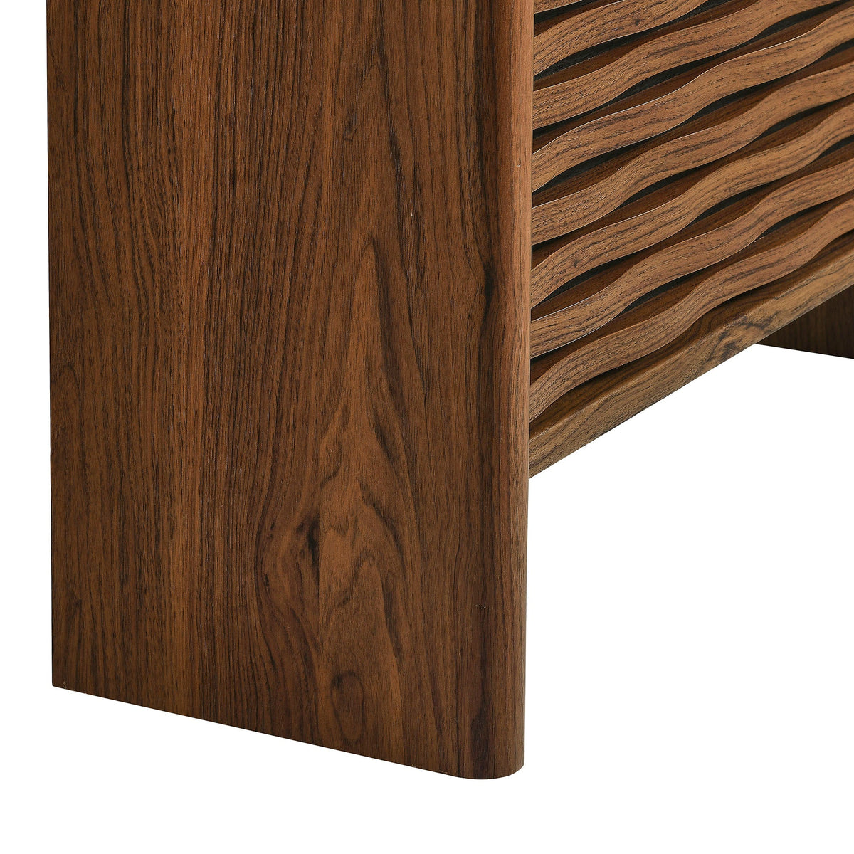 Emric Wave Shoe Cabinet in dark walnut wood with wave-front drawers, living room storage on Tampa Home & Garden Store