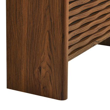 Emric Wave Shoe Cabinet in dark walnut wood with wave-front drawers, living room storage on Tampa Home & Garden Store