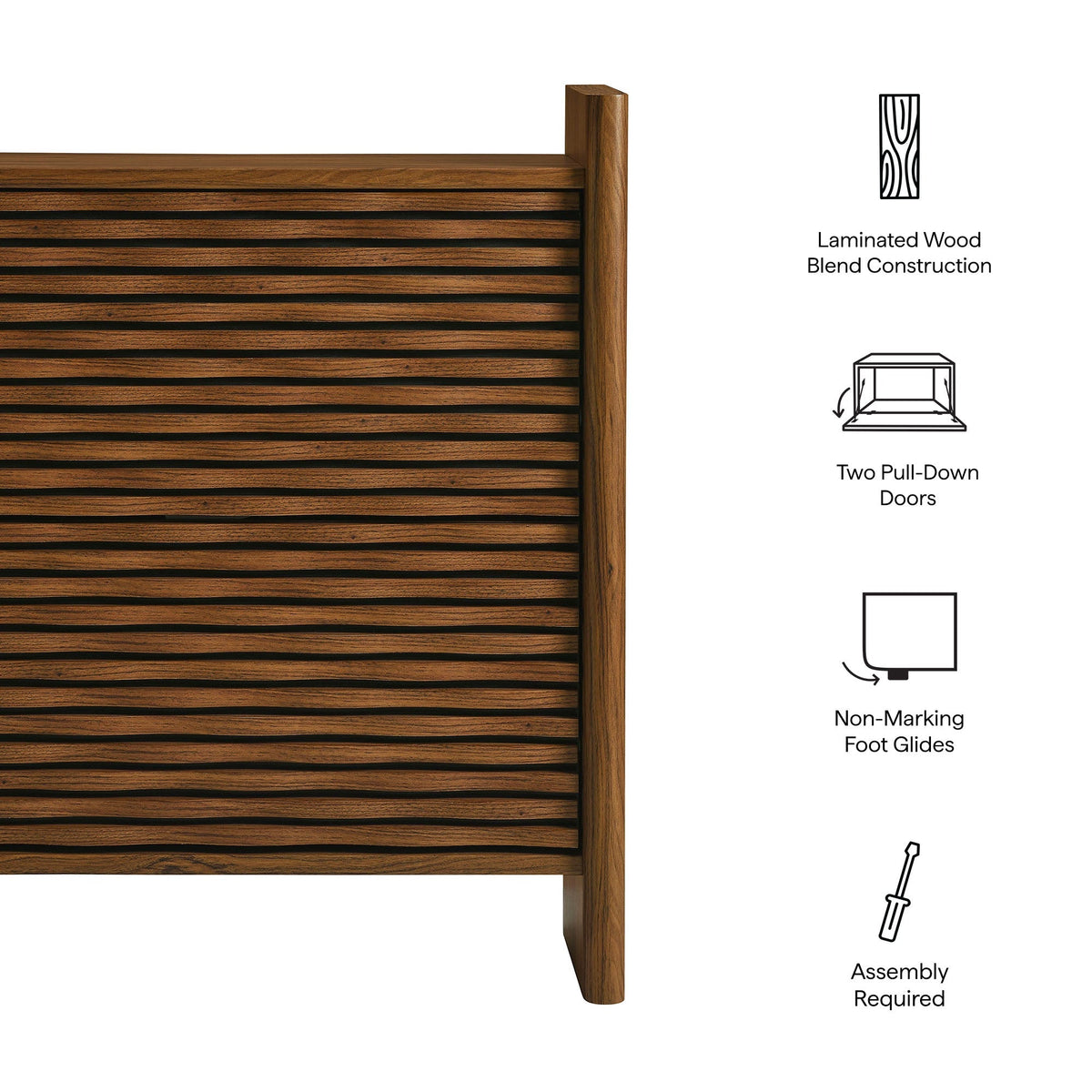 Emric Wave Shoe Cabinet by Modway in warm brown laminated wood with slatted panels on Tampa Home & Garden Store