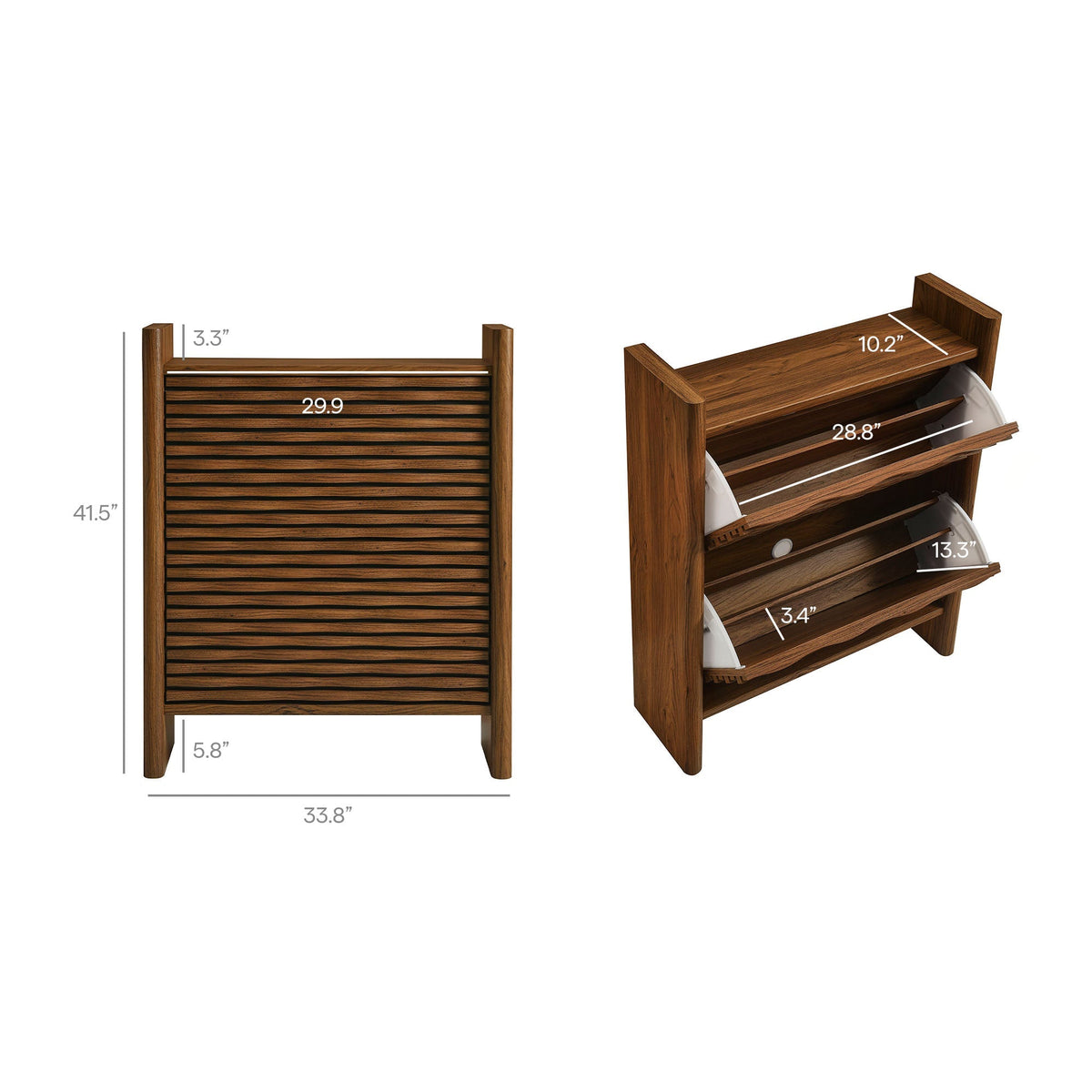 Emric Wave Shoe Cabinet wooden slat-front storage for living room with angled shoe shelves on Tampa Home & Garden Store