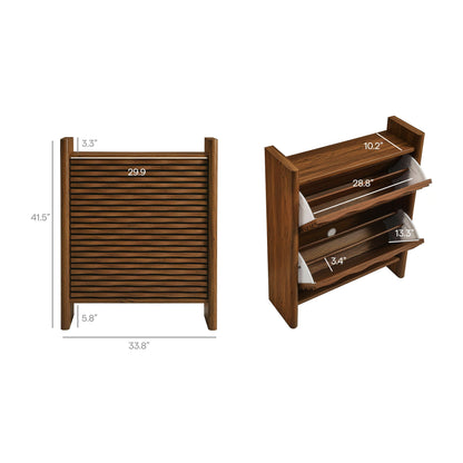 Emric Wave Shoe Cabinet wooden slat-front storage for living room with angled shoe shelves on Tampa Home & Garden Store