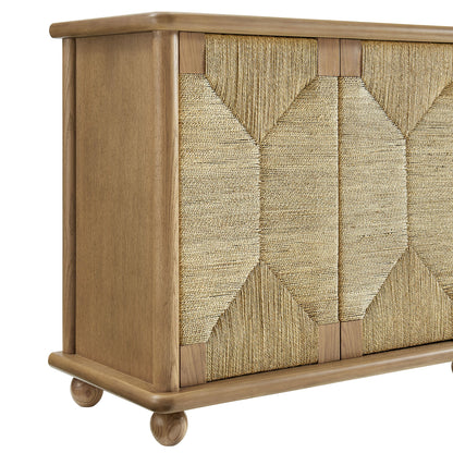 Marola 71 Inch Oak Wood Seagrass Sideboard natural oak finish with woven panels on Tampa Home & Garden Store