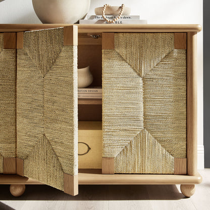 Marola 71in oak wood seagrass sideboard with woven panels, natural finish by Modway on Tampa Home & Garden Store