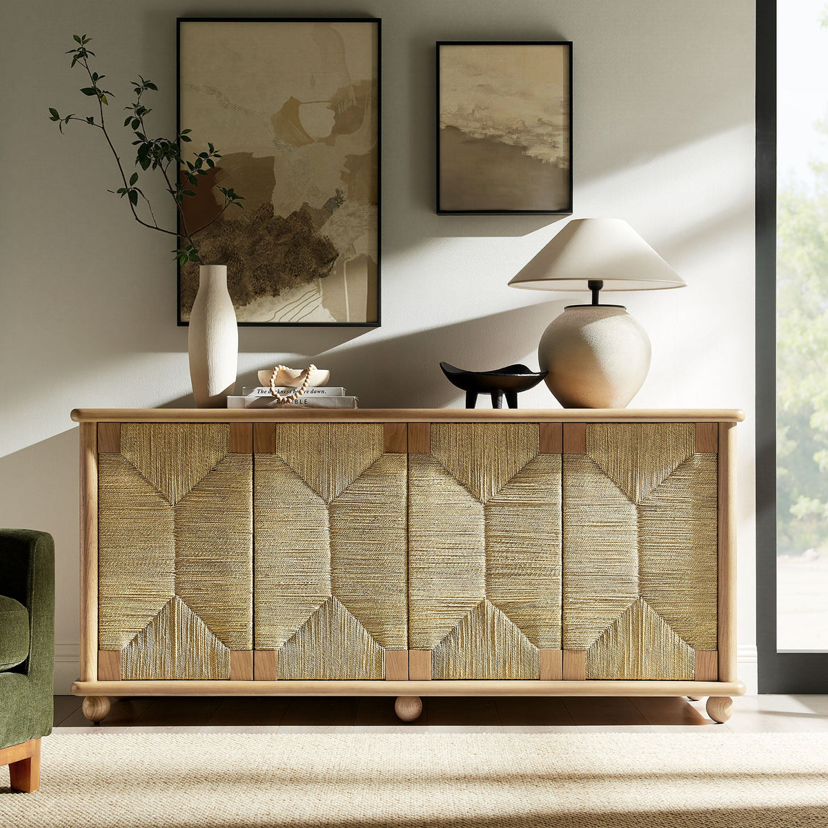 Marola 71 Inch Oak Wood Seagrass Sideboard by Modway with woven front panels on Tampa Home & Garden Store