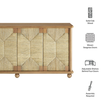 Marola 71in Oak Wood Seagrass Sideboard by Modway, solid oak frame with woven seagrass doors on Tampa Home & Garden Store