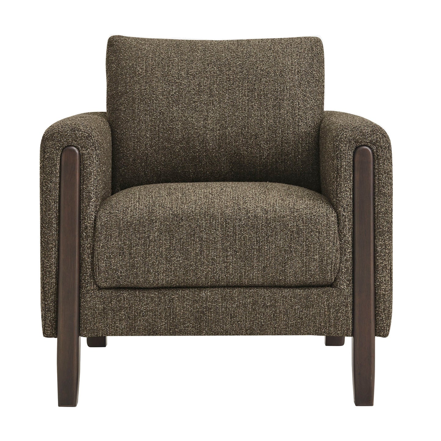 Hawken Boucle Fabric Armchair by Modway, brown upholstery with dark wood arms on Tampa Home & Garden Store