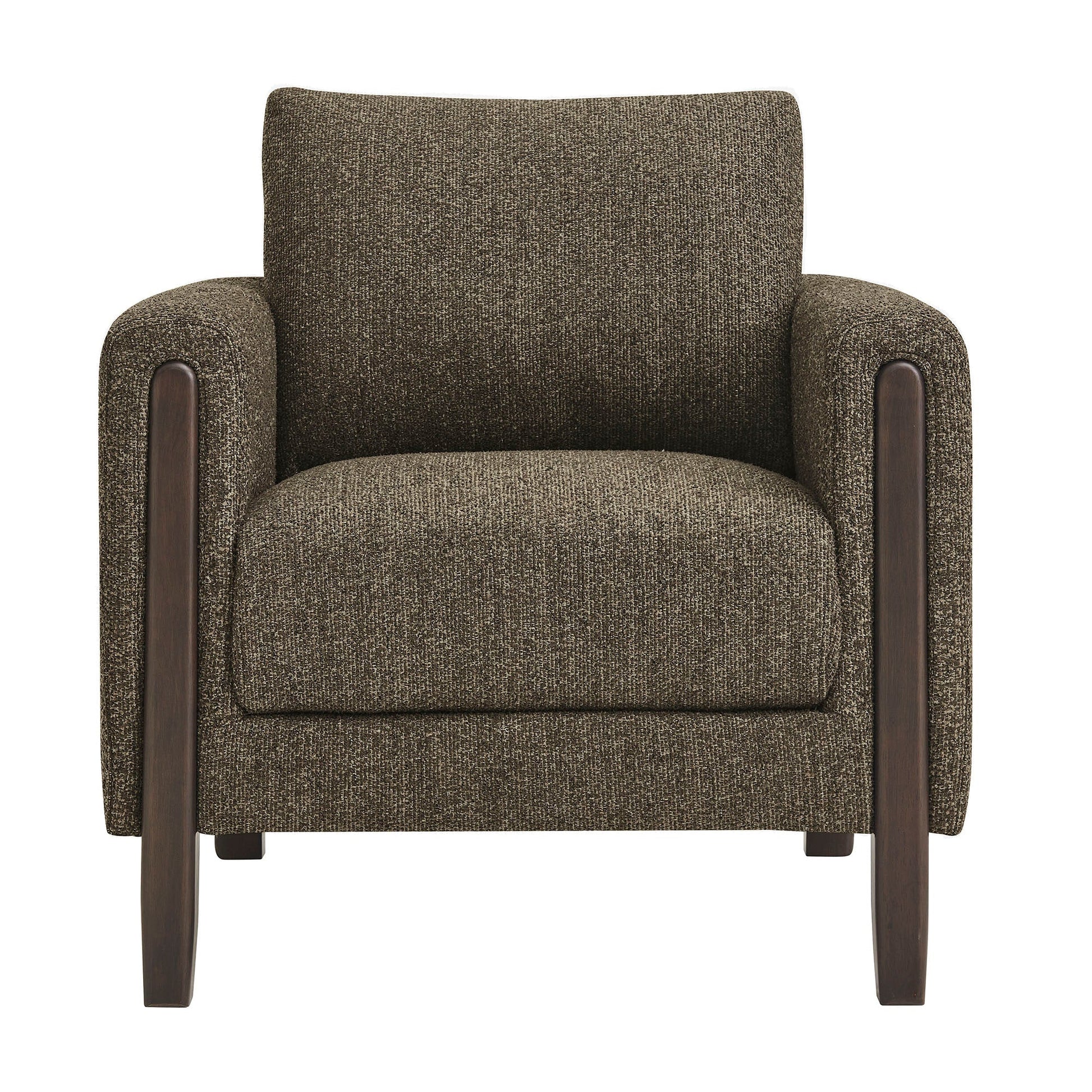 Hawken Boucle Fabric Armchair by Modway, brown upholstery with dark wood arms on Tampa Home & Garden Store
