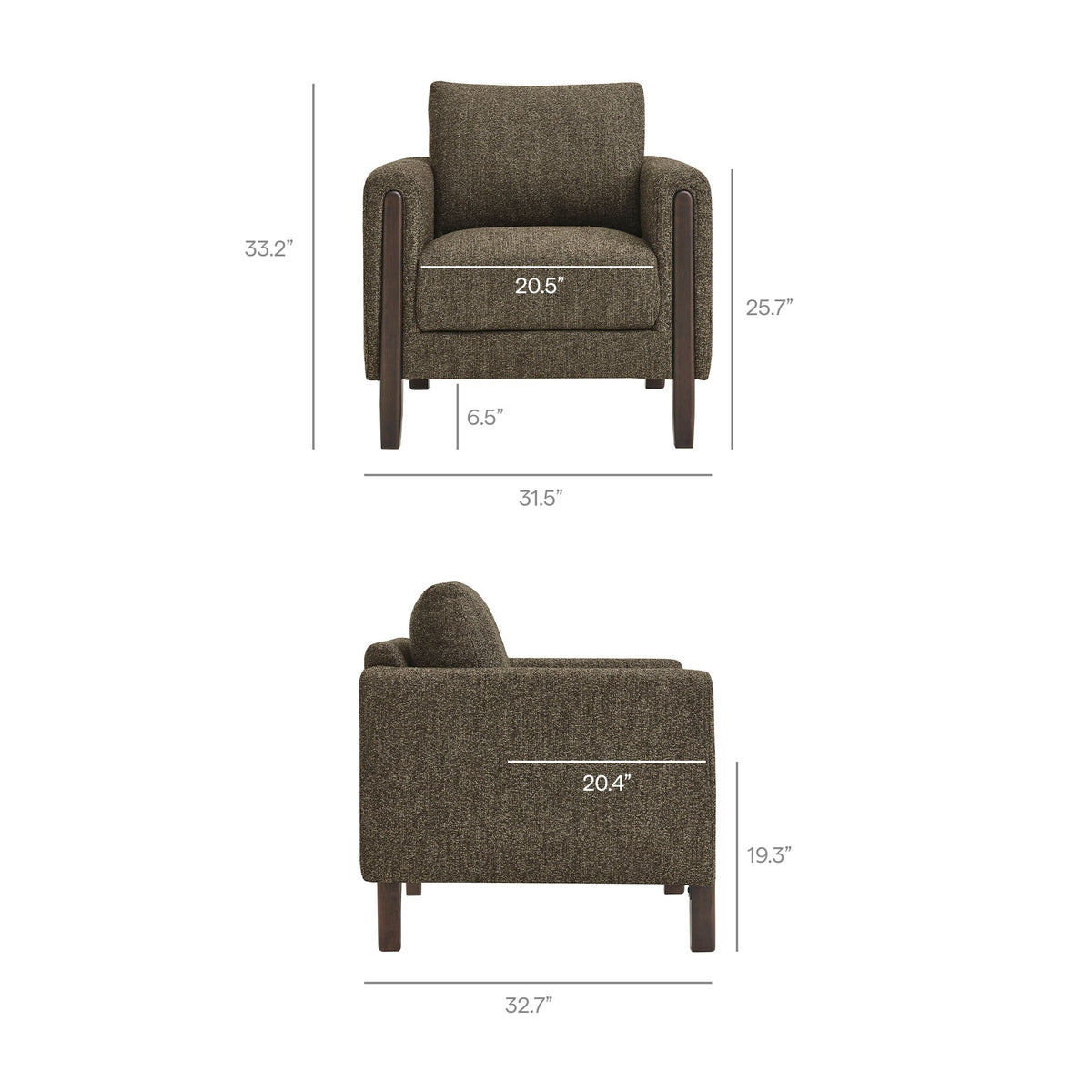 Hawken Boucle Fabric Accent Armchair by Modway in brown boucle fabric with dark wood legs on Tampa Home & Garden Store