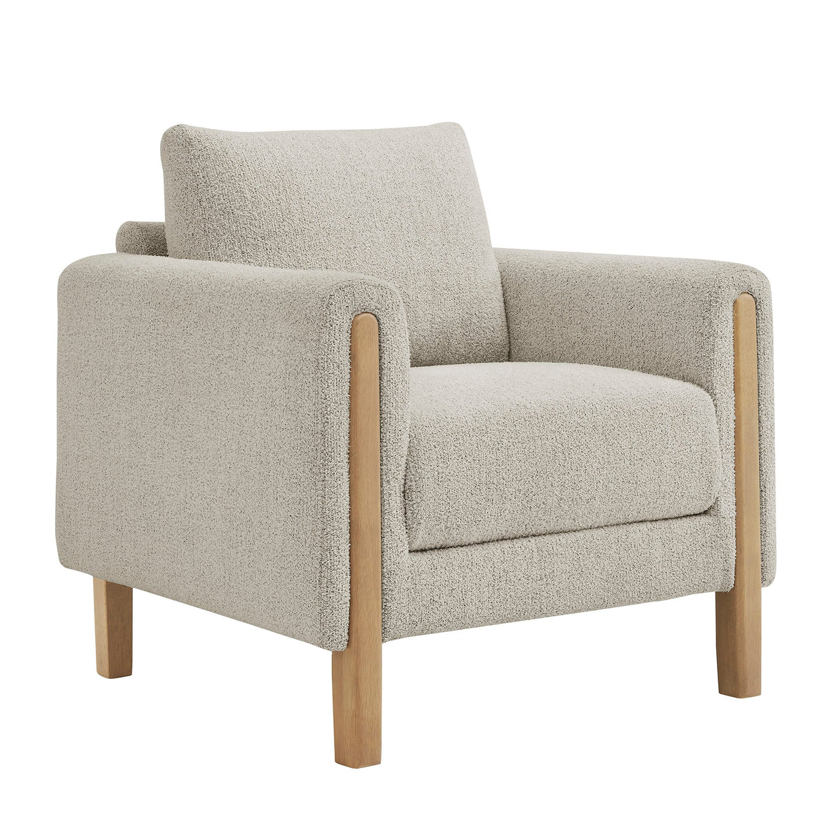 Hawken Boucle Fabric Accent Armchair by Modway, beige boucle upholstery with light wood legs on Tampa Home & Garden Store