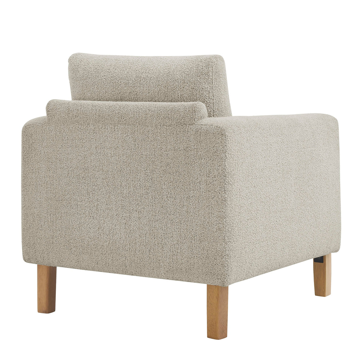 Hawken Boucle Fabric Accent Armchair in beige boucle with wooden legs on Tampa Home & Garden Store