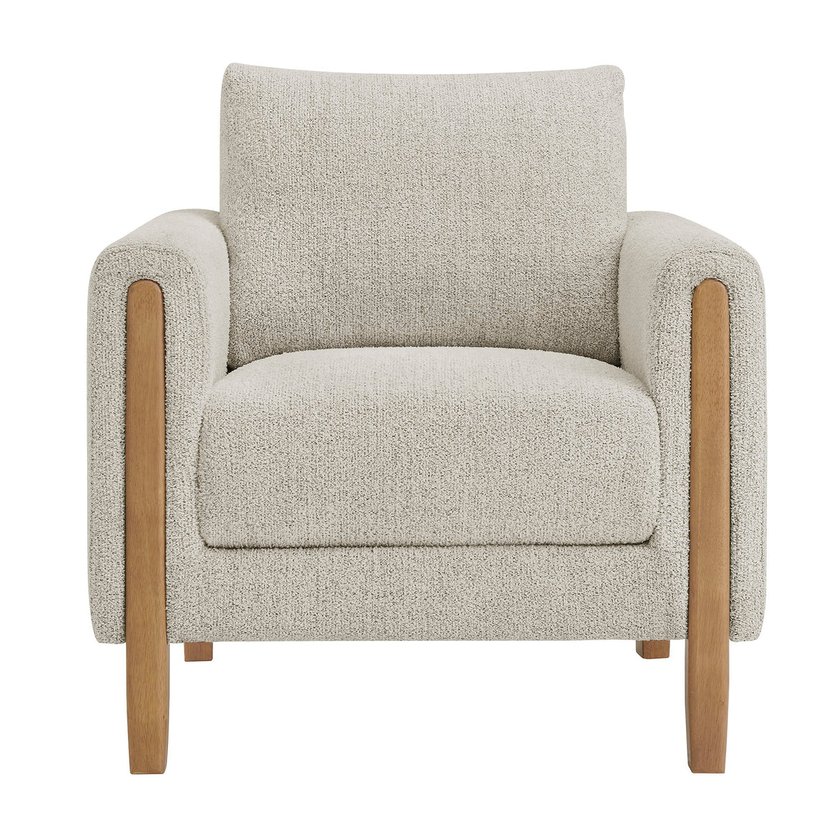 Hawken Boucle Fabric Accent Armchair beige boucle with wooden legs on Tampa Home & Garden Store