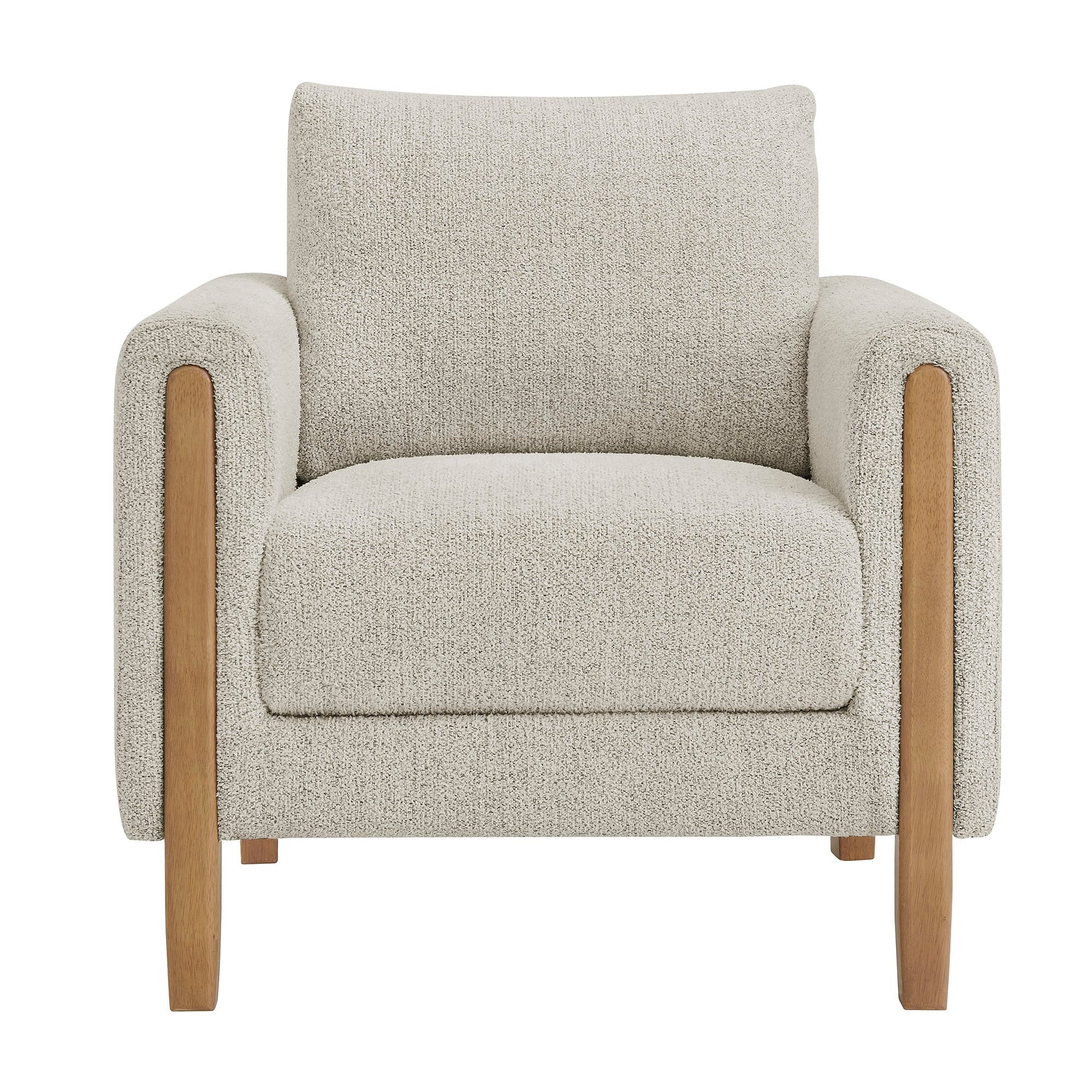 Hawken Boucle Fabric Accent Armchair beige boucle with wooden legs on Tampa Home & Garden Store
