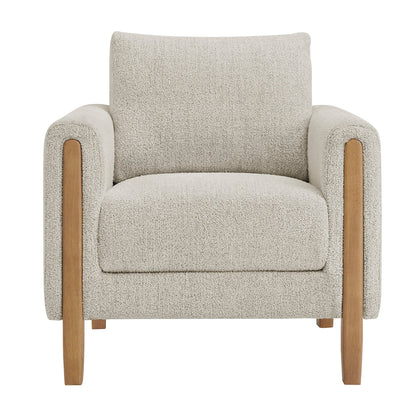 Hawken Boucle Fabric Accent Armchair beige boucle with wooden legs on Tampa Home & Garden Store