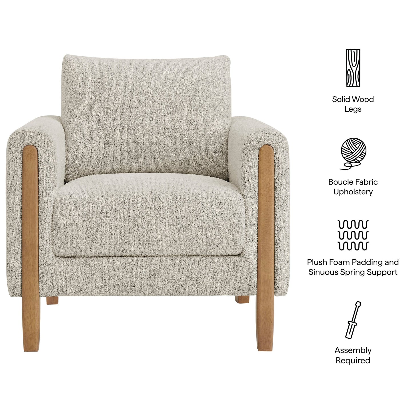 Hawken Boucle Fabric Accent Armchair beige boucle upholstery with solid wood legs Modway on Tampa Home & Garden Store