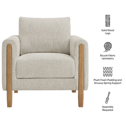 Hawken Boucle Fabric Accent Armchair beige boucle upholstery with solid wood legs Modway on Tampa Home & Garden Store