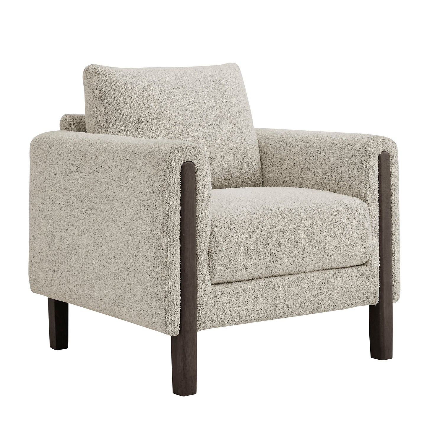Hawken Boucle Fabric Accent Armchair beige with dark wood legs on Tampa Home & Garden Store