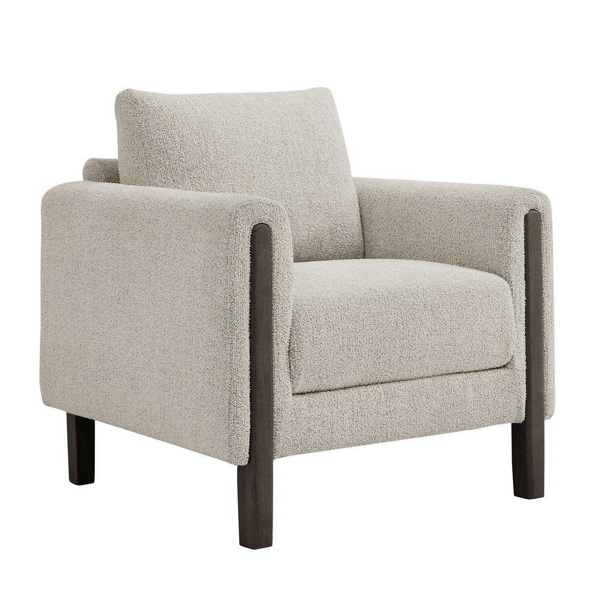 Hawken Boucle Fabric Accent Armchair beige with dark wood legs on Tampa Home & Garden Store
