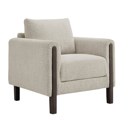 Hawken Boucle Fabric Accent Armchair beige with dark wood legs on Tampa Home & Garden Store