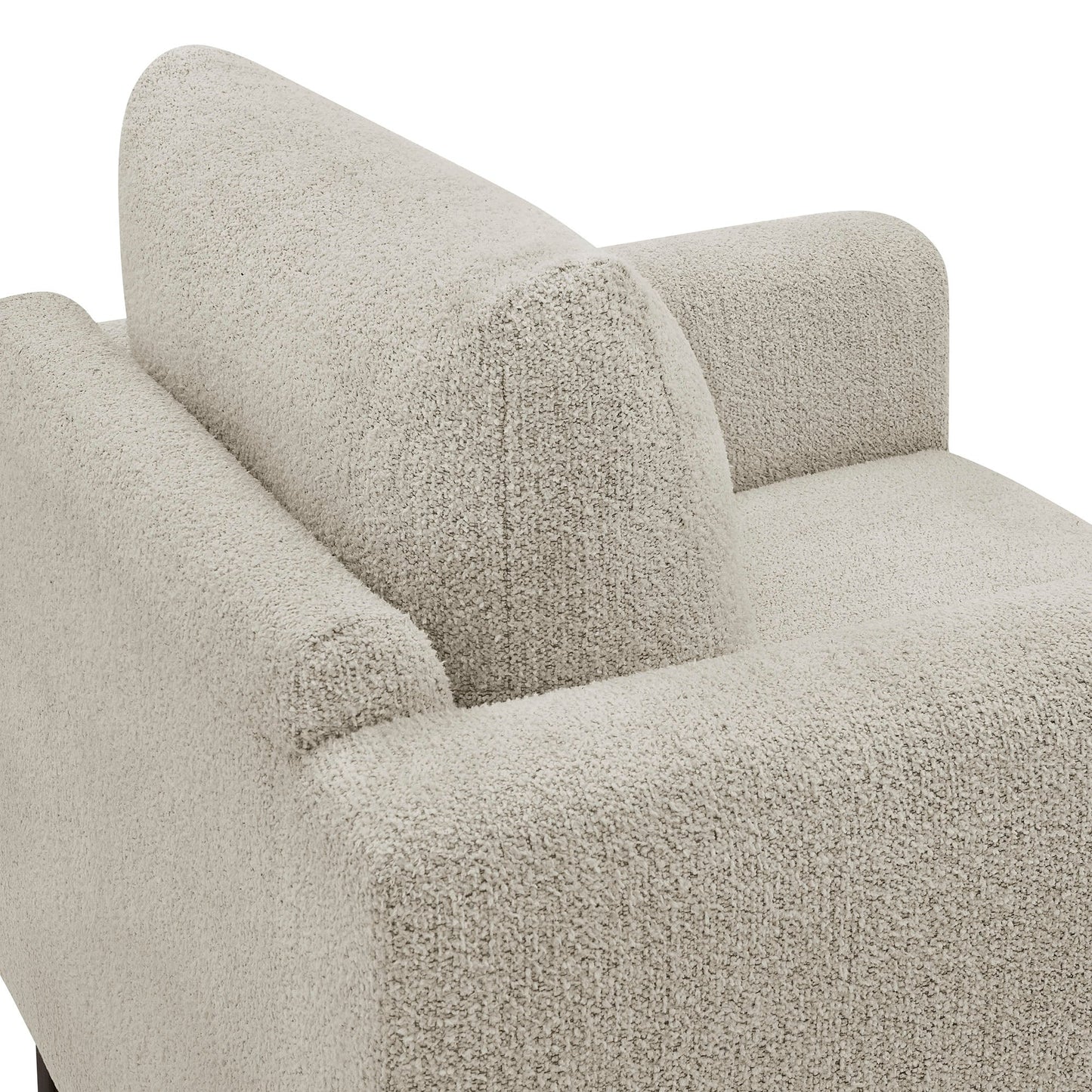 Hawken Boucle Fabric Accent Armchair beige boucle upholstery closeup on Tampa Home & Garden Store