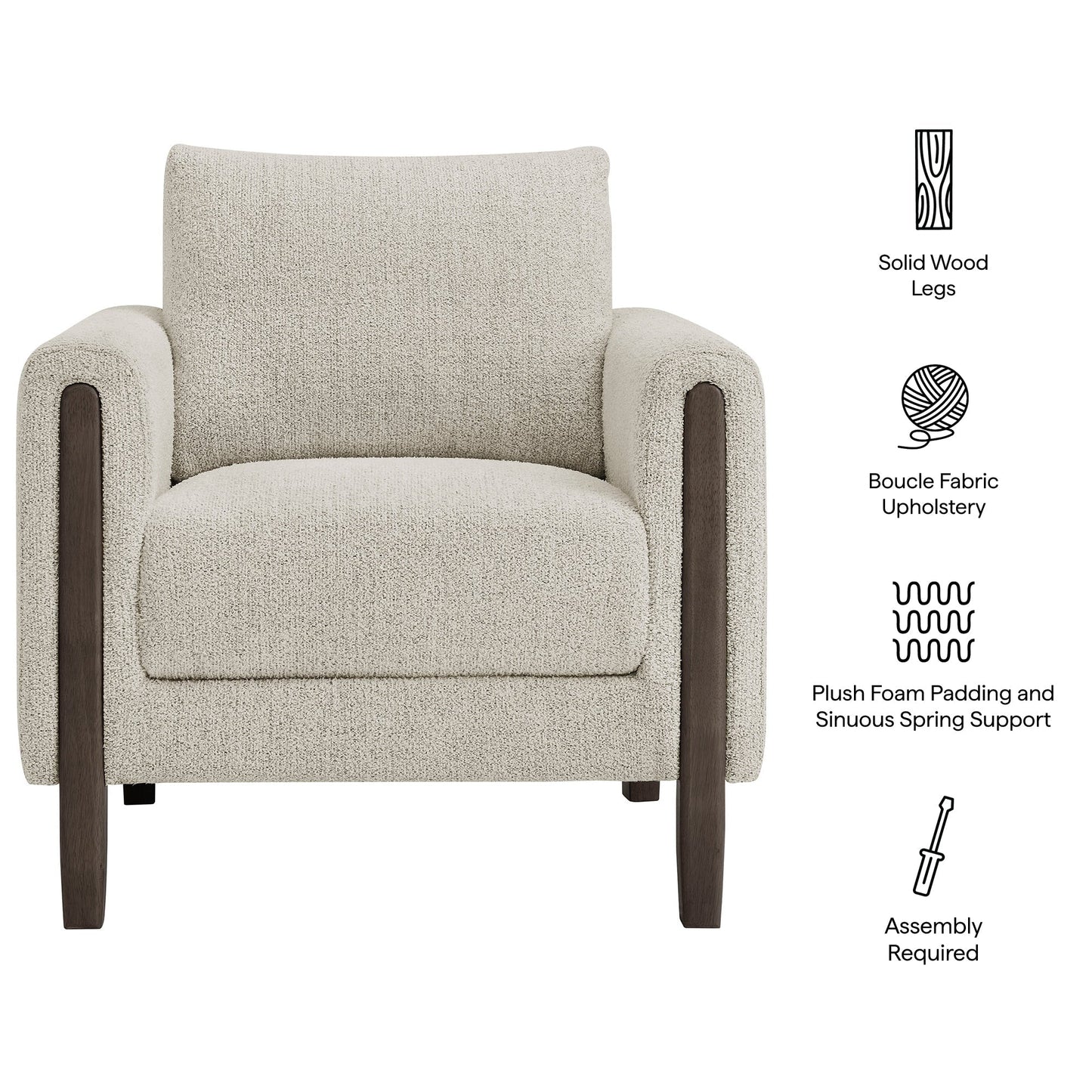 Hawken Boucle Fabric Accent Armchair beige boucle upholstery with solid wood legs on Tampa Home & Garden Store