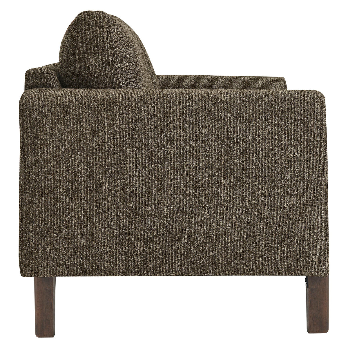 Hawken Boucle Fabric Loveseat brown boucle upholstery with curved back and dark wooden legs on Tampa Home & Garden Store