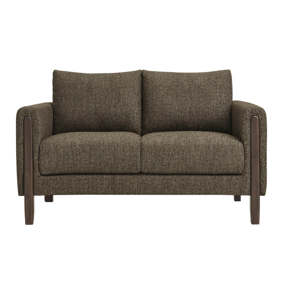 Modway Hawken Boucle Fabric Loveseat, brown textured upholstery with dark wood arms and legs on Tampa Home & Garden Store