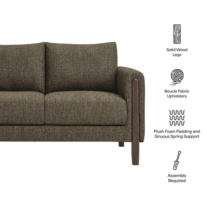 Hawken Boucle Fabric Loveseat brown boucle fabric with solid wood legs on Tampa Home & Garden Store